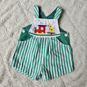 Vintage Green and White Striped Train Giraffe Romper